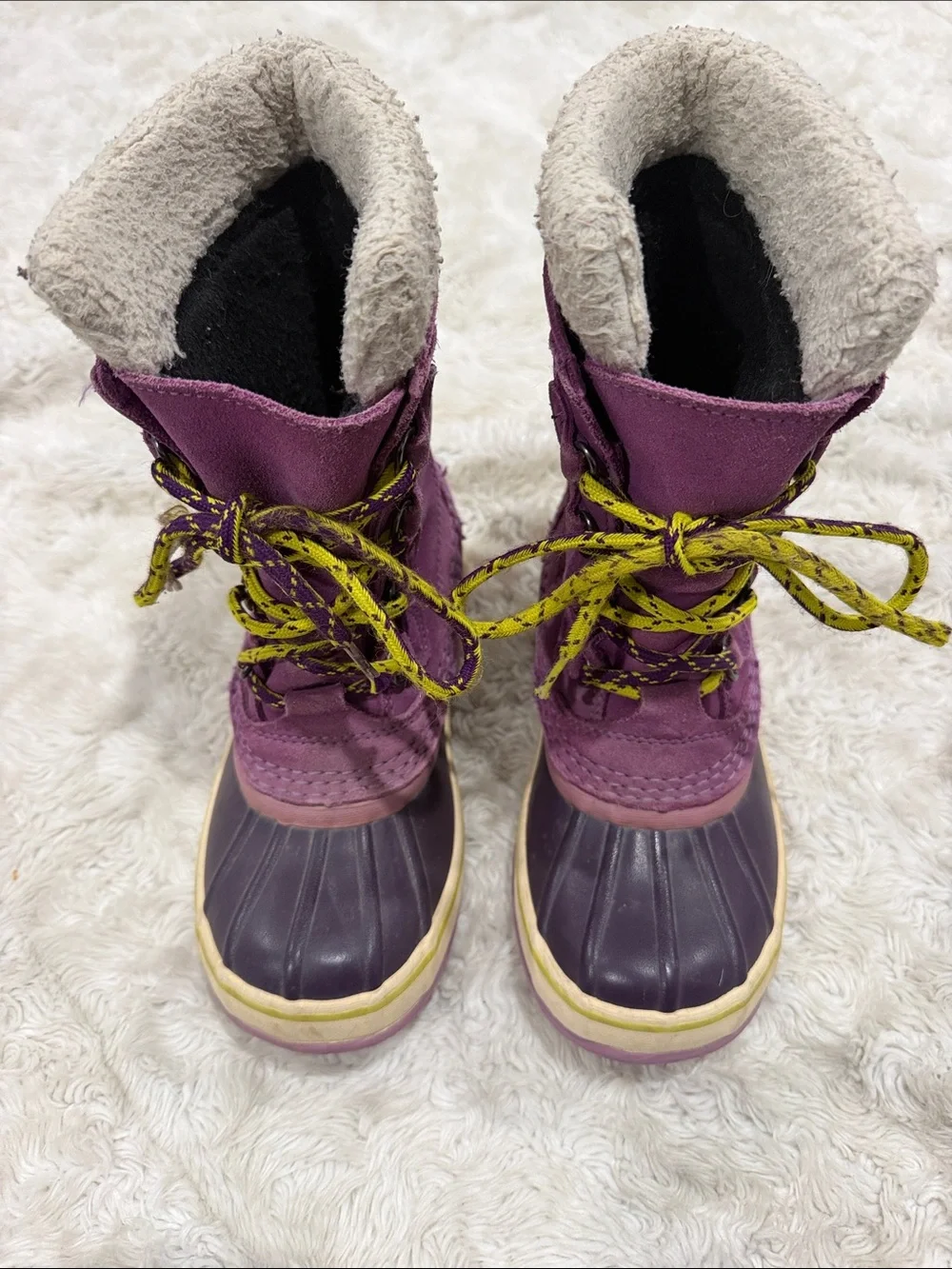 L.L. Bean Purple Kids Snow Boots with Yellow Accent Laces Kids Girls Size 1